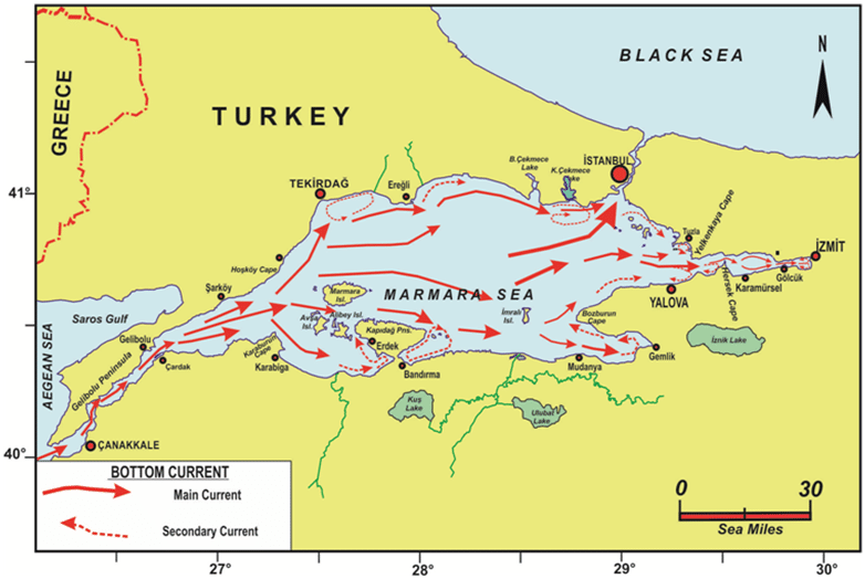What is this Sea snot outbreak that is posing a threat to marine life? 90 Bathymetric map of Sea of Marmara Eryilmaz 1995b Eryilmaz and Kirca 1998