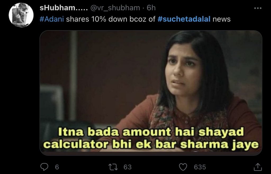What did Sucheta Dalal’s tweet expose this time that it affected Adani Companies? 99 IMG 2055