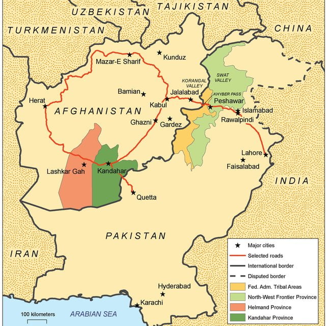 Key locations in Afghanistan and Pakistan mentioned in the text Q640 1