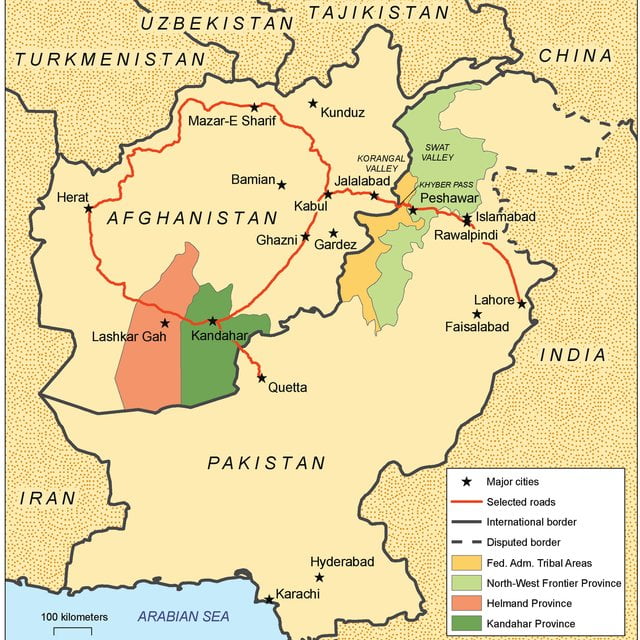 Key locations in Afghanistan and Pakistan mentioned in the