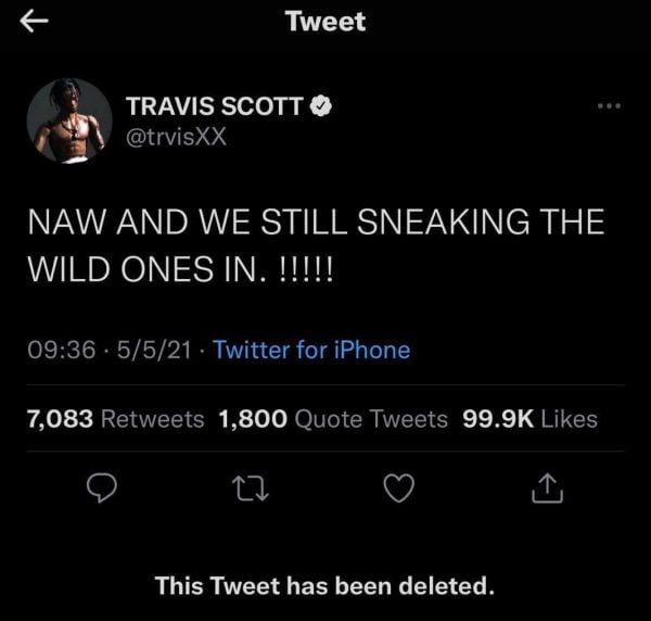 Travis Scott, Drake Sued Over Astroworld Concert Tragedy That Killed 8 People Including A 14-year-old 87 travis tweet e1636276768811 600x572 1
