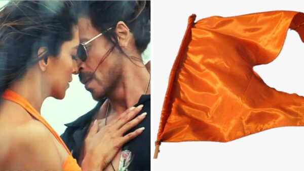 Stills from the song Besharam Rang and a Saffron Flag